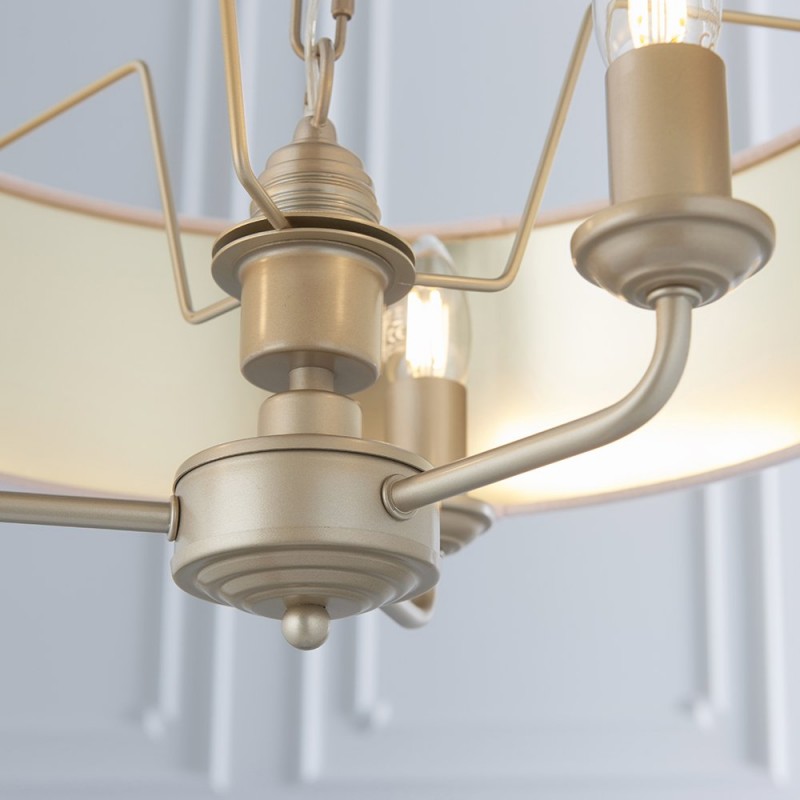 Ceiling Lights - Highclere - Pink Linen & Champagne 3 Light Pendant Endon-94410 - Highclere - Pink Linen & Champagne 3 Light Pendant