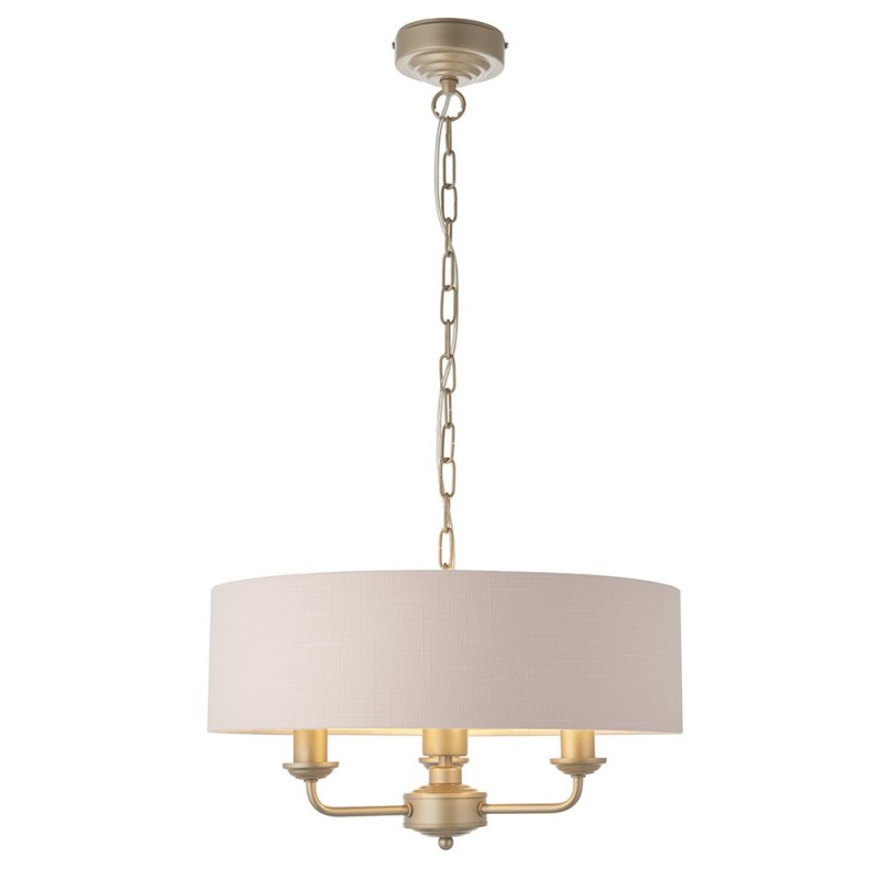 Ceiling Lights - Highclere - Pink Linen & Champagne 3 Light Pendant Endon-94410 - Highclere - Pink Linen & Champagne 3 Light Pendant