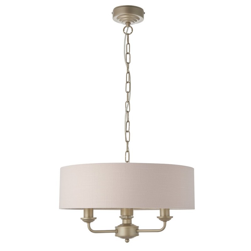 Ceiling Lights - Highclere - Pink Linen & Champagne 3 Light Pendant Endon-94410 - Highclere - Pink Linen & Champagne 3 Light Pendant