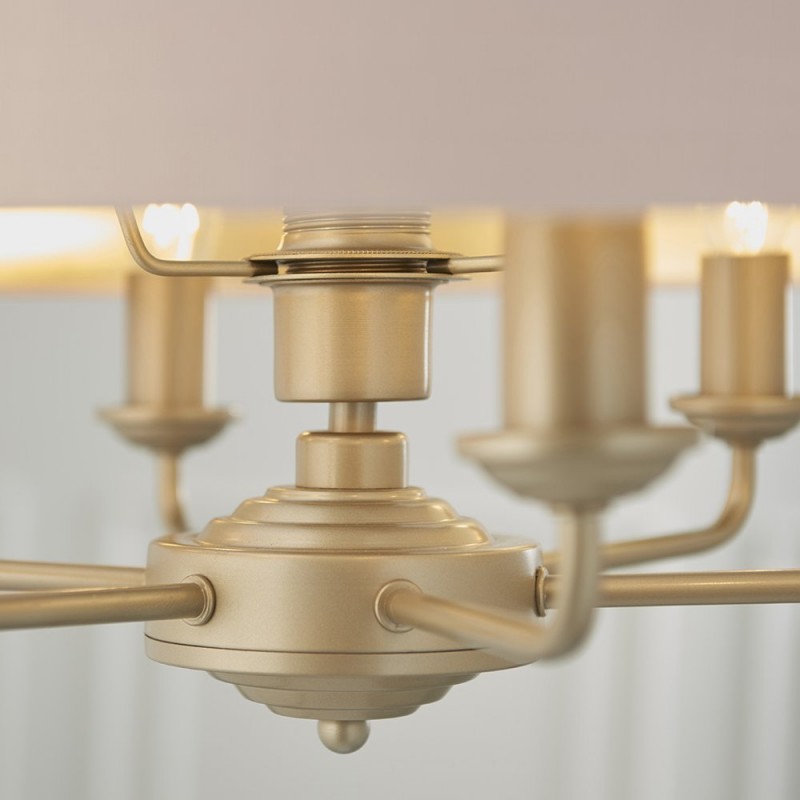 Ceiling Lights - Highclere - Pink Linen & Champagne 6 Light Pendant Endon-94412 - Highclere - Pink Linen & Champagne 6 Light Pendant