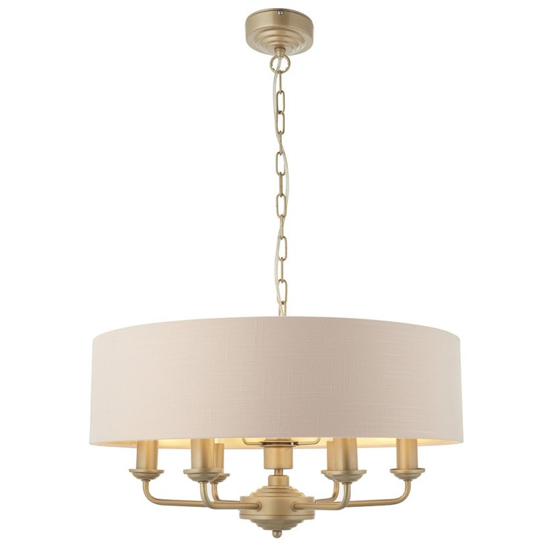 Ceiling Lights - Highclere - Pink Linen & Champagne 6 Light Pendant Endon-94412 - Highclere - Pink Linen & Champagne 6 Light Pendant