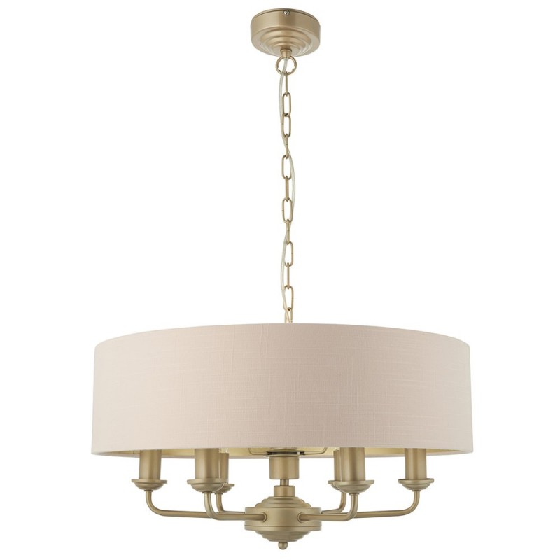 Ceiling Lights - Highclere - Pink Linen & Champagne 6 Light Pendant Endon-94412 - Highclere - Pink Linen & Champagne 6 Light Pendant