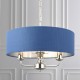 Ceiling Lights - Highclere - Blue Linen & Bright Nickel 3 Light Pendant Endon-94414 - Highclere - Blue Linen & Bright Nickel 3 Light Pendant