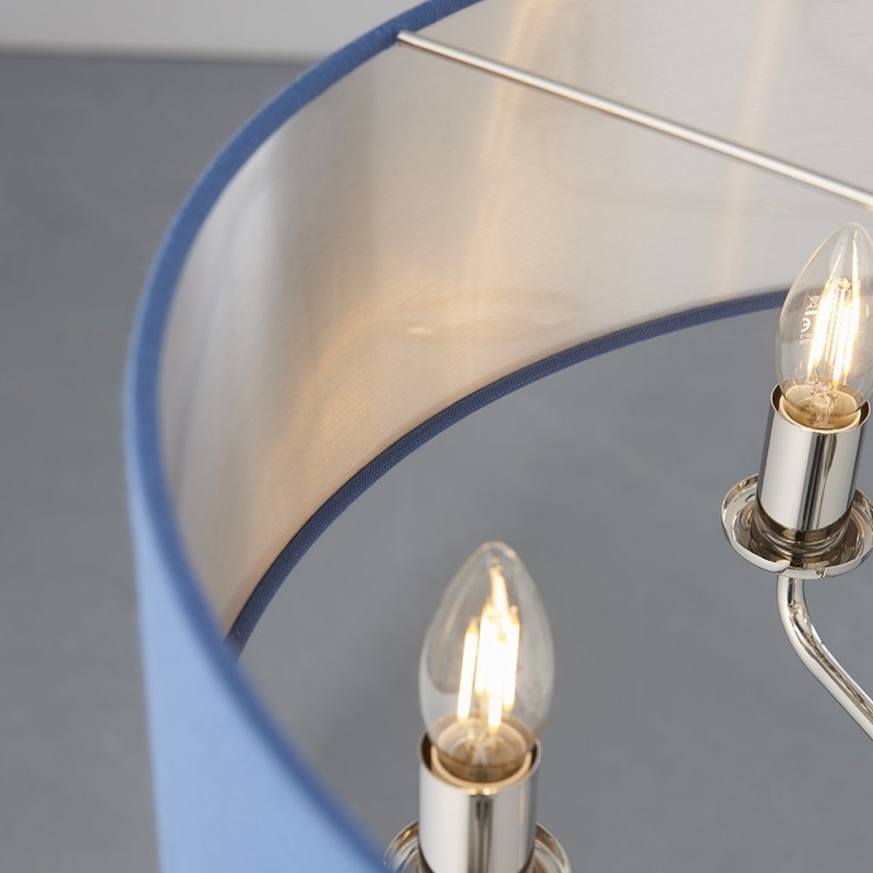 Ceiling Lights - Highclere - Blue Linen & Bright Nickel 6 Light Pendant Endon-94416 - Highclere - Blue Linen & Bright Nickel 6 Light Pendant