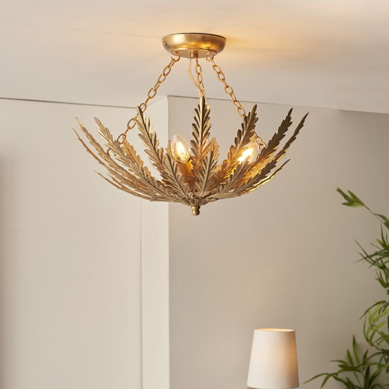 Endon-95039 - Delphine - Bright Gold Painted Floral 3 Light Ceiling Lamp