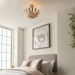 Delphine - Bright Gold Painted Floral 3 Light Ceiling Lamp Delphine - Bright Gold Painted Floral 3 Light Ceiling Lamp