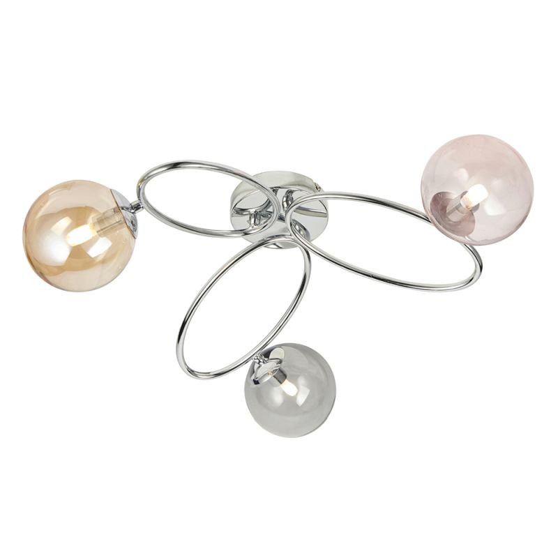 Endon-95290 - Ellipse - Pink, Amber and Smoky Glass & Chrome 3 Light Ceiling Lamp