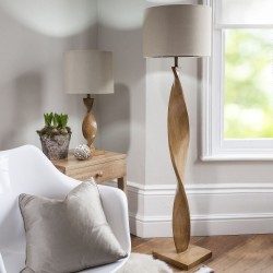 Abia - Wooden Floor Lamp with Natural Linen Shade Abia - Wooden Floor Lamp with Natural Linen Shade