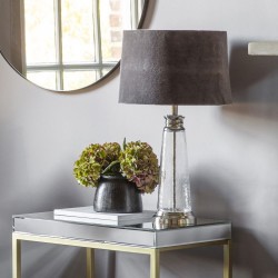 Winslet - Clear Hammered Glass Table Lamp with Grey Velvet Shade Winslet - Clear Hammered Glass Table Lamp with Grey Velvet Shade
