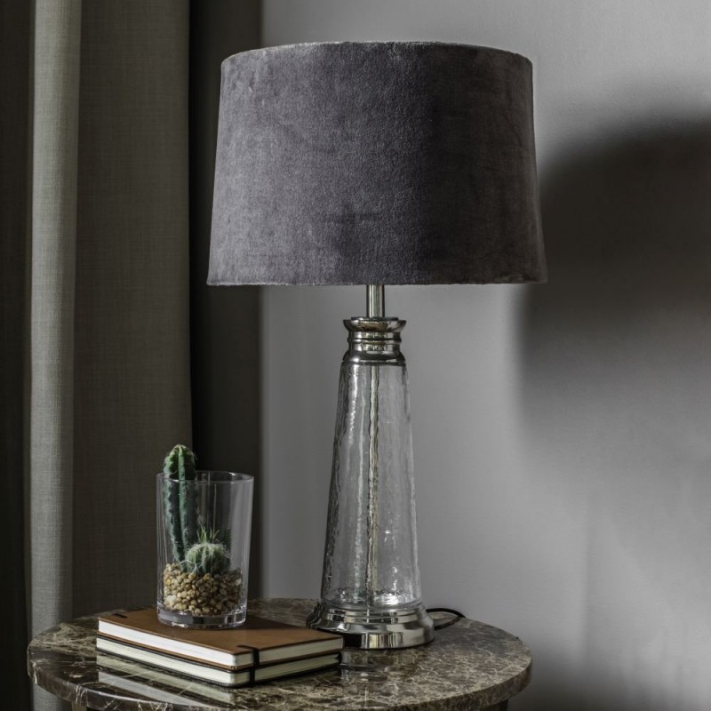 Endon 95463 Winslet Grey Velvet, Clear Glass Table Lamp With Grey Shade