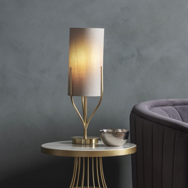 Endon-95467 - Fraser - Natural Linen & Brushed Brass Table Lamp