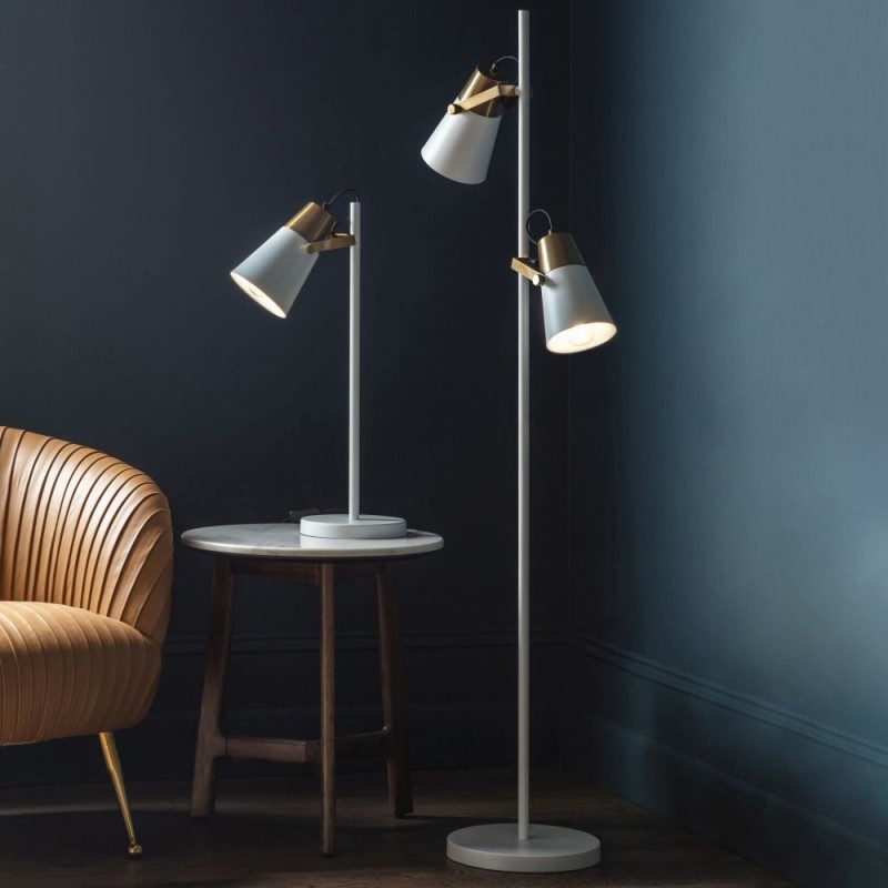 Table & Floor Lamp - Gerik - White with Aged Brass Desk Lamp Endon-95473 - Gerik - White with Aged Brass Desk Lamp