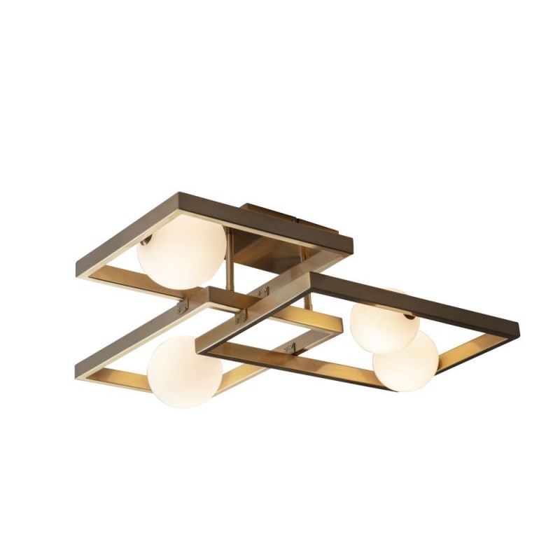 Ceiling Lights - Melek - Opal Glass & Aged Brass 4 Light Semi Flush Endon-95479 - Melek - Opal Glass & Aged Brass 4 Light Semi Flush
