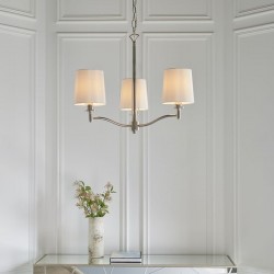 Ortona - Bright Nickel 3 Light Centre Fitting with Vintage White Shades Ortona - Bright Nickel 3 Light Centre Fitting with Vintage White Shades