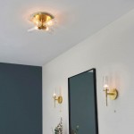 Talo - Bathroom Satin Gold 4 Light Semi Flush with Ribbed Glasses Talo - Bathroom Satin Gold 4 Light Semi Flush with Ribbed Glasses