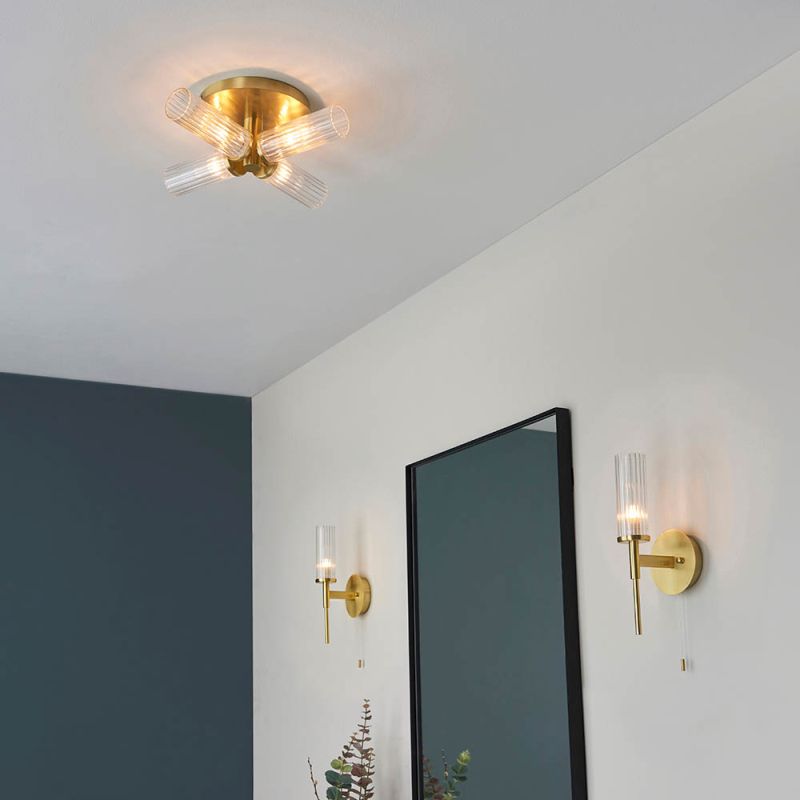 Endon-96160 - Talo - Bathroom Ribbed Glass & Satin Gold 4 Light Semi Flush