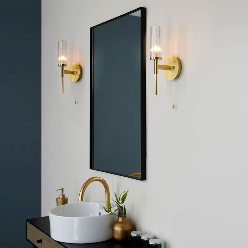 Endon-96163 - Talo - Bathroom Ribbed Glass & Satin Gold Wall Lamp