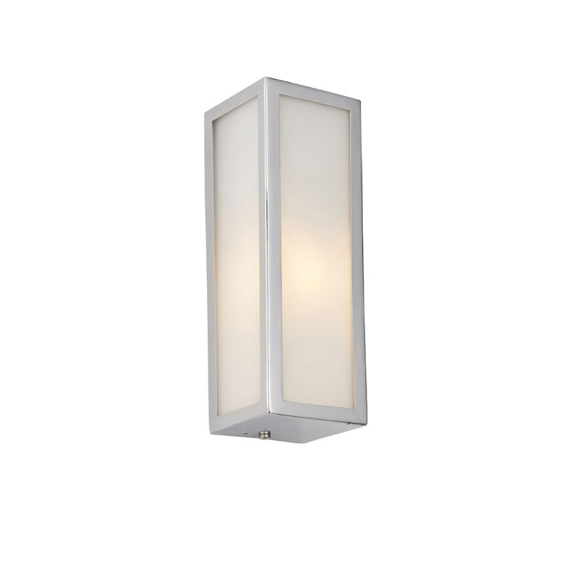 Endon-96219 - Newham - Bathroom Frosted Glass & Chrome Small Box Wall Lamp