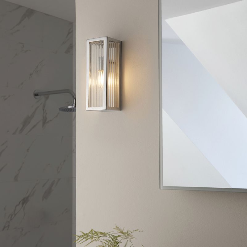 Endon-96221 - Newham - Bathroom Ribbed Glass & Chrome Box Small Wall Lamp