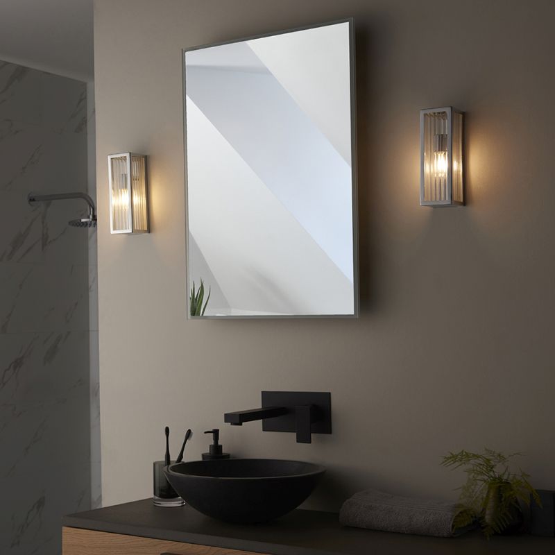 Endon-96221 - Newham - Bathroom Ribbed Glass & Chrome Box Small Wall Lamp