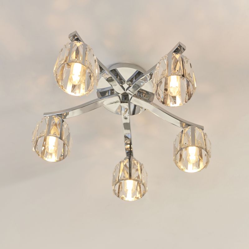 Endon-96454 - Ria - Bathroom Crystal & Chrome 5 Light Ceiling Lamp