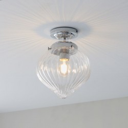 Cheston - Bathroom Chrome Semi Flush with Ribbed Clear Glass Cheston - Bathroom Chrome Semi Flush with Ribbed Clear Glass