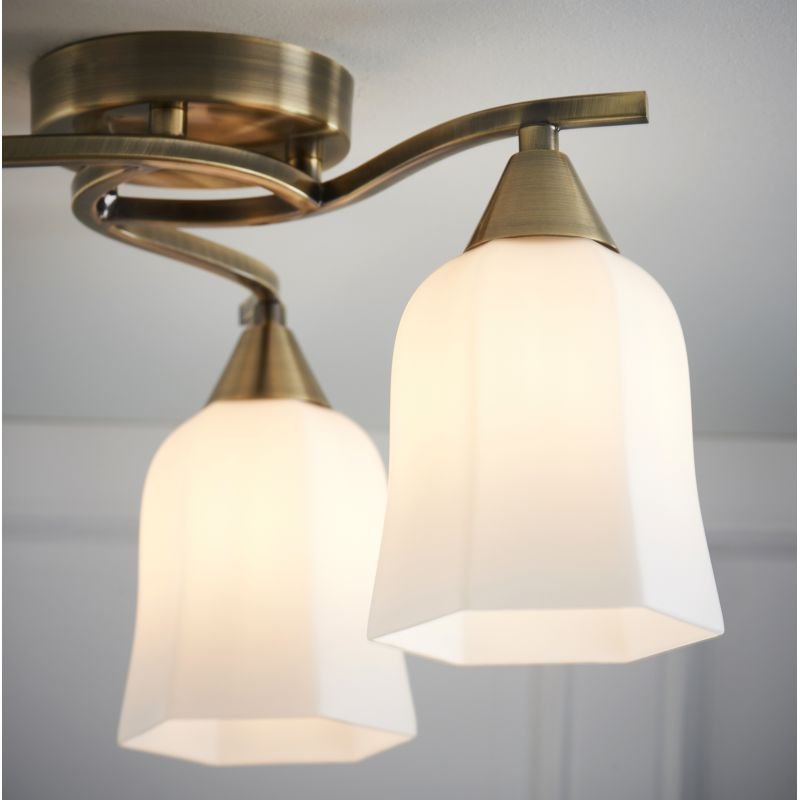 Ceiling Lights - Alonso - Antique Brass and Opal Glass 3 Light Centre Fitting Endon-96973-AB - Alonso - Antique Brass and Opal Glass 3 Light Centre Fitting