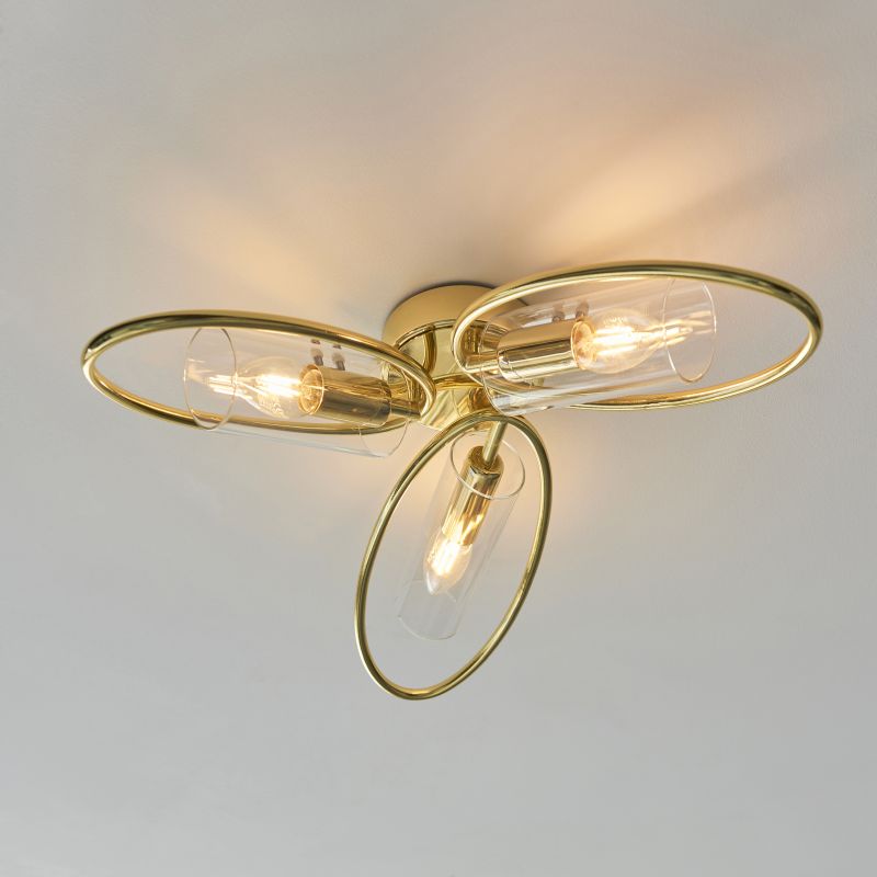 Endon-97228 - Amari - Polished Brass 3 Light Ceiling Lamp with Clear Glasses