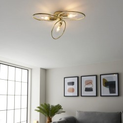 Amari - Polished Brass 3 Light Ceiling Lamp with Clear Glasses