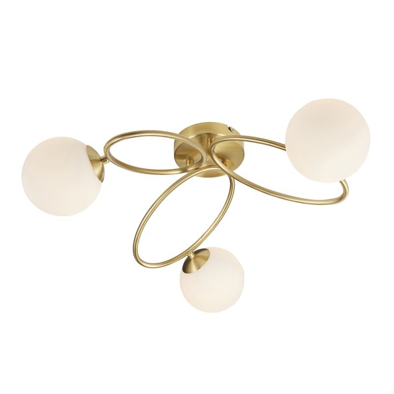 Endon-97234 - Ellipse - Satin Brass 3 Light Ceiling Lamp with Opal Glass