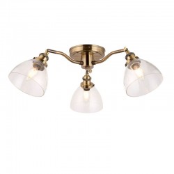 Hansen - Antique Brass 3 Light Semi Flush with Clear Glasses Hansen - Antique Brass 3 Light Semi Flush with Clear Glasses