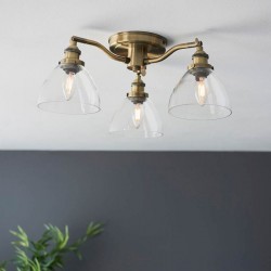 Hansen - Antique Brass 3 Light Semi Flush with Clear Glasses Hansen - Antique Brass 3 Light Semi Flush with Clear Glasses