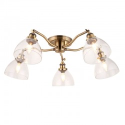 Hansen - Antique Brass 5 Light Semi Flush with Clear Glasses Hansen - Antique Brass 5 Light Semi Flush with Clear Glasses