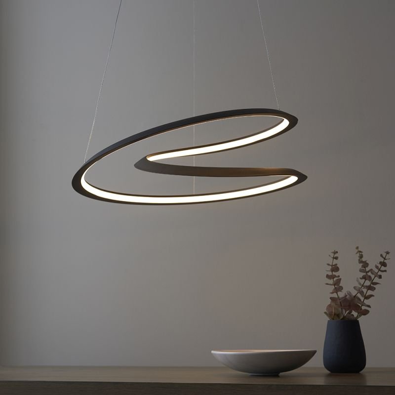 Ceiling Lights - Staten - LED Textured Black Pendant Endon-97606 - Staten - LED Textured Black Pendant