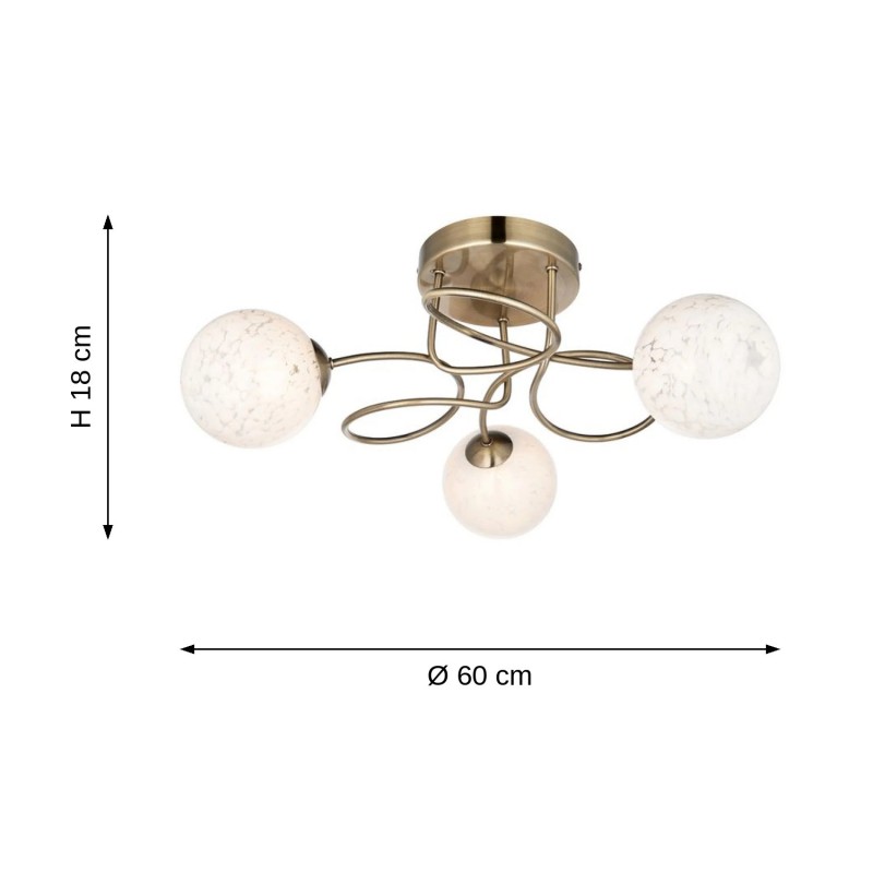 Endon-97647 - Delos - Antique Brass 3 Light Ceiling Lamp with Confetti Glass Shades