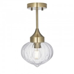 Addington - Antique Brass Ceiling Lamp with Clear Ribbed Glass Addington - Antique Brass Ceiling Lamp with Clear Ribbed Glass