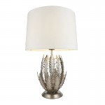 Delphine - Bright Silver Painted Floral Table Lamp with  Ivory Shade Delphine - Bright Silver Painted Floral Table Lamp with  Ivory Shade