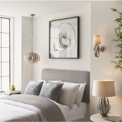 Delphine - Bright Silver Painted Floral Table Lamp with  Ivory Shade Delphine - Bright Silver Painted Floral Table Lamp with  Ivory Shade