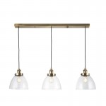 Hansen - Antique Brass 3 Light over Island Fitting with Clear Glasses Hansen - Antique Brass 3 Light over Island Fitting with Clear Glasses