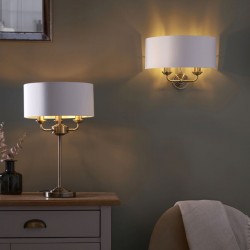 Highclere - Antique Brass 3 Light Table Lamp with Vintage White Shade Highclere - Antique Brass 3 Light Table Lamp with Vintage White Shade