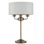 Highclere - Antique Brass 3 Light Table Lamp with Vintage White Shade Highclere - Antique Brass 3 Light Table Lamp with Vintage White Shade