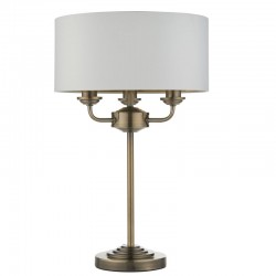 Highclere - Antique Brass 3 Light Table Lamp with Vintage White Shade Highclere - Antique Brass 3 Light Table Lamp with Vintage White Shade
