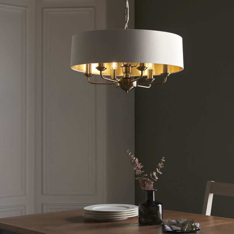 Endon-98933 - Highclere - Vintage White with Gold & Antique Brass 6 Light Pendant