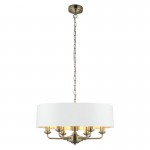 Highclere - Antique Brass 6 Light Pendant with Vintage White Shade Highclere - Antique Brass 6 Light Pendant with Vintage White Shade