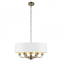 Highclere - Antique Brass 6 Light Pendant with Vintage White Shade Highclere - Antique Brass 6 Light Pendant with Vintage White Shade