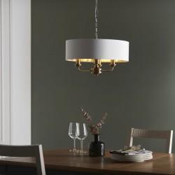 Highclere - Antique Brass 3 Light Pendant with Vintage White Shade Highclere - Antique Brass 3 Light Pendant with Vintage White Shade