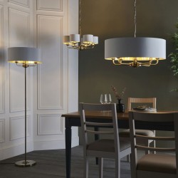 Highclere - Antique Brass 3 Light Floor Lamp with Vintage White Shade Highclere - Antique Brass 3 Light Floor Lamp with Vintage White Shade