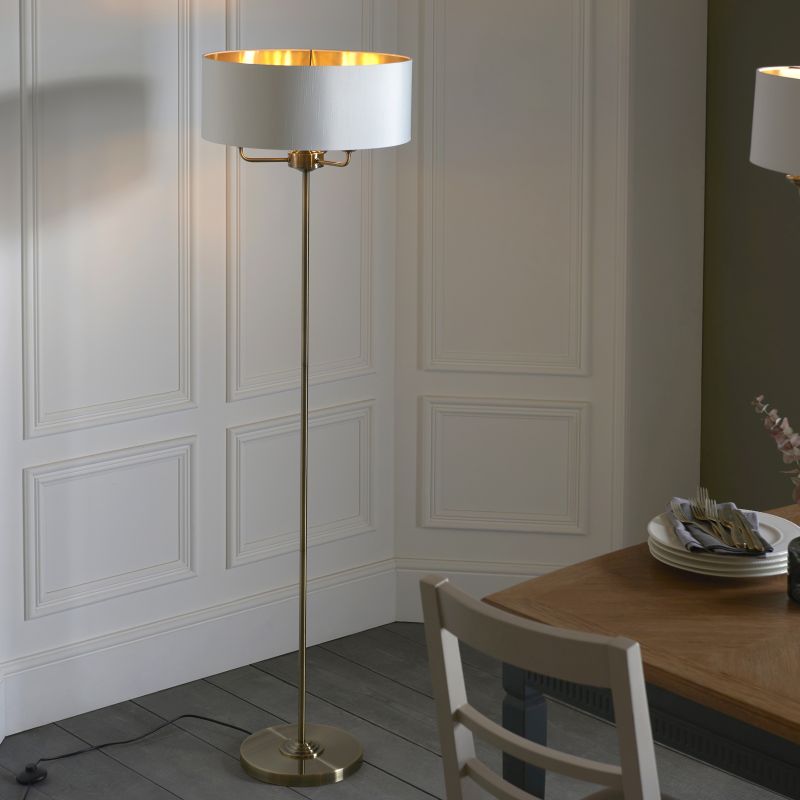 Endon-98935 - Highclere - Antique Brass 3 Light Floor Lamp with Vintage White Shade