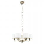 Highclere - Antique Brass 6 Light Pendant with Vintage White Shade  Highclere - Antique Brass 6 Light Pendant with Vintage White Shade