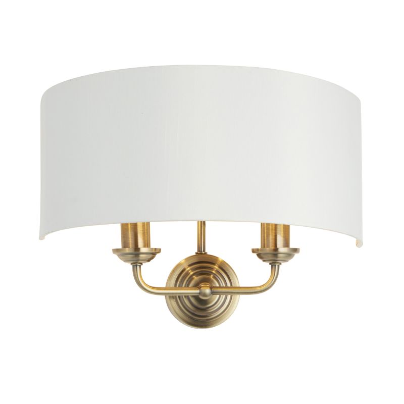 Endon-98937 - Highclere - Antique Brass 2 Light Wall Lamp with Vintage White Shade